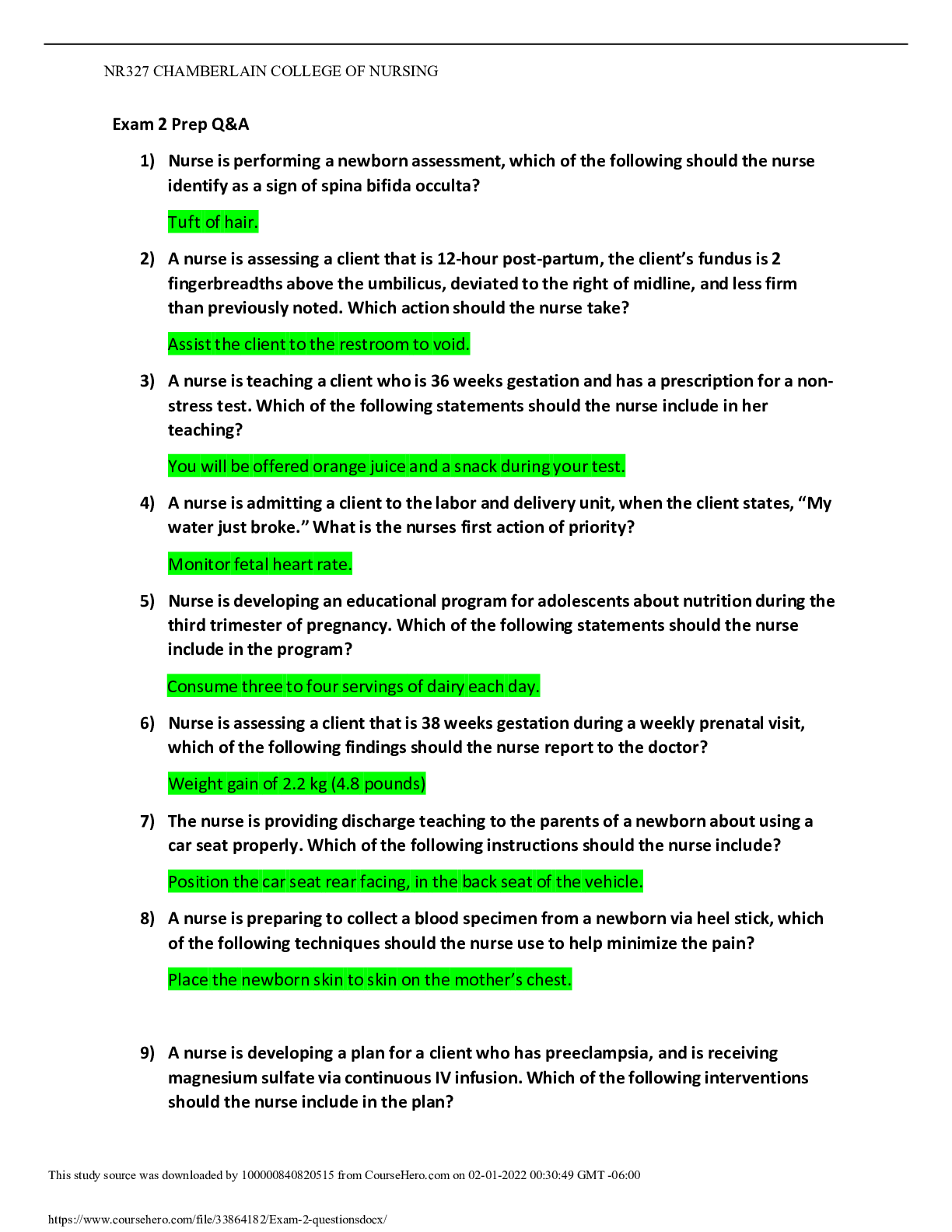 Preview image of NR327 EXAM2 Q&A document
